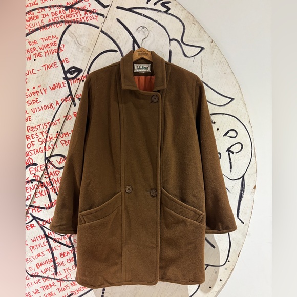 Vintage 80s LL Bean Wool Blend Double Breasted Overcoat Made In USA - Picture 3 of 13